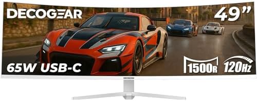Deco Gear 49 Curved QD OLED Ultrawide Monitor   5120x1440   144Hz   HDR400 True Black   0 03ms   FreeSync Premium   100  sRGB   HDMI 2 1   90W USB C   Built in Speakers  Height Adjustable Stand
