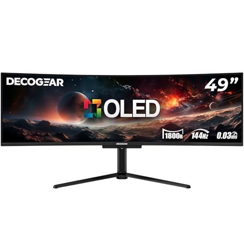 Deco Gear 49 QD OLED Curved Ultrawide Gaming Monitor w/ 5120x1440  144Hz  HDR400 True Black  0 03ms  AdaptiveSync Premium  100  sRGB  HDMI 2 1  90W USB C  Built in Speakers  Height Adjustable Stand