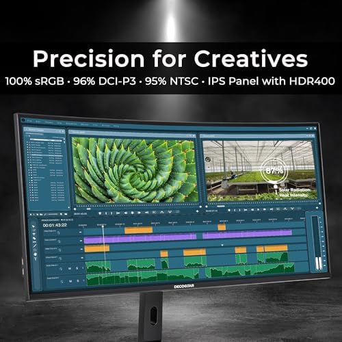 Deco Gear DGOLED49 QD OLED 49 inch QD OLED 5120 x 1440  DQHD  Computer Monitor  144Hz  Adaptive Sync  USB C 90W PD  HDMI  Display Port  VESA Mountable  Tilt  Height Adjustable  Speaker  0 03ms  Black