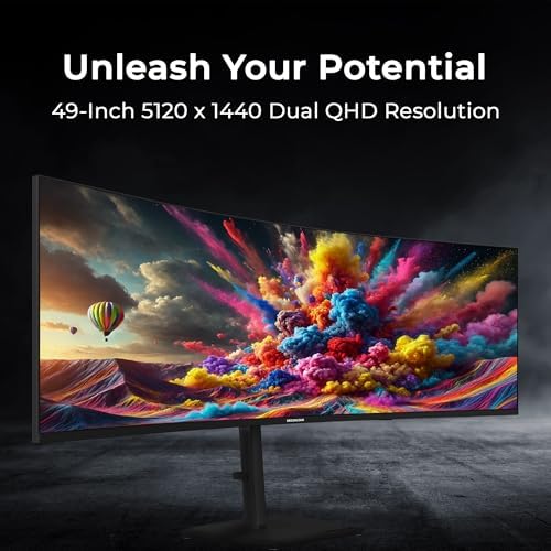 Deco Gear DGOLED49 QD OLED 49 inch QD OLED 5120 x 1440  DQHD  Computer Monitor  144Hz  Adaptive Sync  USB C 90W PD  HDMI  Display Port  VESA Mountable  Tilt  Height Adjustable  Speaker  0 03ms  Black