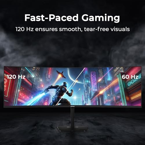 Deco Gear DGOLED49 QD OLED 49 inch QD OLED 5120 x 1440  DQHD  Computer Monitor  144Hz  Adaptive Sync  USB C 90W PD  HDMI  Display Port  VESA Mountable  Tilt  Height Adjustable  Speaker  0 03ms  Black