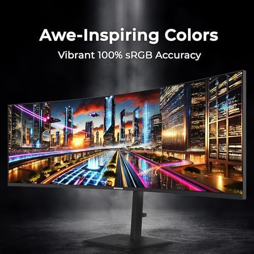 Deco Gear DGOLED49 QD OLED 49 inch QD OLED 5120 x 1440  DQHD  Computer Monitor  144Hz  Adaptive Sync  USB C 90W PD  HDMI  Display Port  VESA Mountable  Tilt  Height Adjustable  Speaker  0 03ms  Black