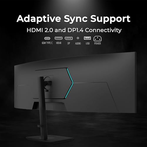 Deco Gear DGOLED49 QD OLED 49 inch QD OLED 5120 x 1440  DQHD  Computer Monitor  144Hz  Adaptive Sync  USB C 90W PD  HDMI  Display Port  VESA Mountable  Tilt  Height Adjustable  Speaker  0 03ms  Black