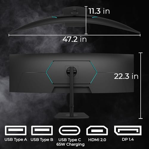 Deco Gear DGOLED49 QD OLED 49 inch QD OLED 5120 x 1440  DQHD  Computer Monitor  144Hz  Adaptive Sync  USB C 90W PD  HDMI  Display Port  VESA Mountable  Tilt  Height Adjustable  Speaker  0 03ms  Black
