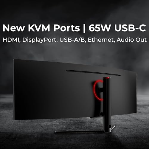 Deco Gear DGOLED49 QD OLED 49 inch QD OLED 5120 x 1440  DQHD  Computer Monitor  144Hz  Adaptive Sync  USB C 90W PD  HDMI  Display Port  VESA Mountable  Tilt  Height Adjustable  Speaker  0 03ms  Black