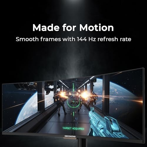 Deco Gear DGOLED49 QD OLED 49 inch QD OLED 5120 x 1440  DQHD  Computer Monitor  144Hz  Adaptive Sync  USB C 90W PD  HDMI  Display Port  VESA Mountable  Tilt  Height Adjustable  Speaker  0 03ms  Black
