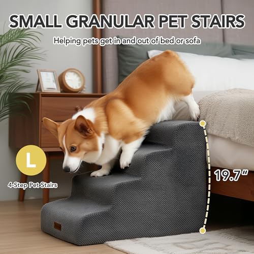 Deconovo Pet Stairs for Small & Elderly Dogs Cats 4 Step Dog Ramp Non Slip Surface  Soft Washable Cover  Portable for Couch & Bed Use  Ideal for Senior Pets  Compact Storage Friendly  19 7 H Ash Gray