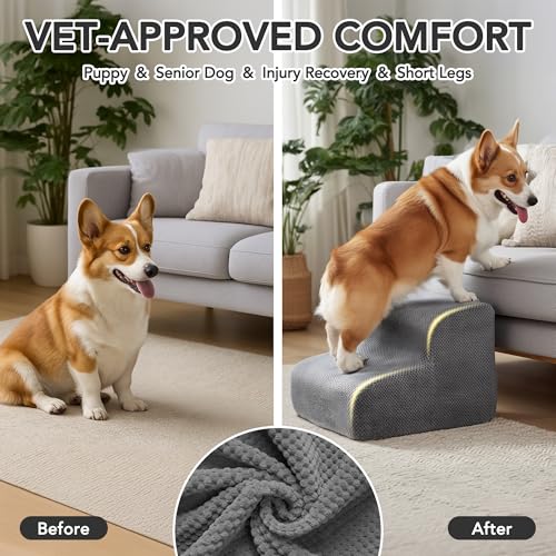 Deconovo Pet Stairs for Small & Elderly Dogs Cats 4 Step Dog Ramp Non Slip Surface  Soft Washable Cover  Portable for Couch & Bed Use  Ideal for Senior Pets  Compact Storage Friendly  19 7 H Ash Gray
