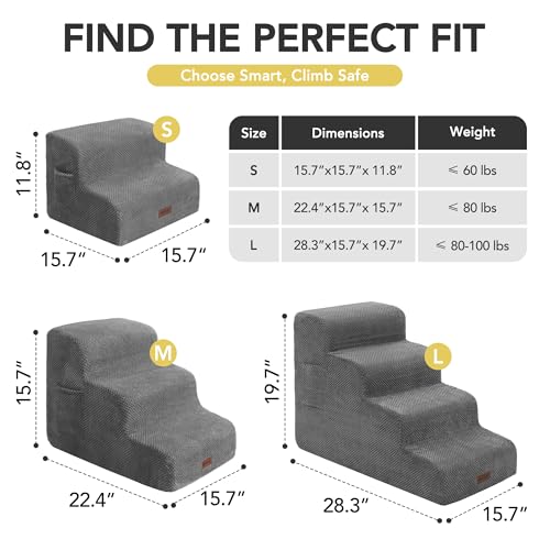 Deconovo Pet Stairs for Small & Elderly Dogs Cats 4 Step Dog Ramp Non Slip Surface  Soft Washable Cover  Portable for Couch & Bed Use  Ideal for Senior Pets  Compact Storage Friendly  19 7 H Ash Gray