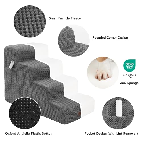 Deconovo Pet Stairs for Small & Elderly Dogs Cats 4 Step Dog Ramp Non Slip Surface  Soft Washable Cover  Portable for Couch & Bed Use  Ideal for Senior Pets  Compact Storage Friendly  19 7 H Ash Gray
