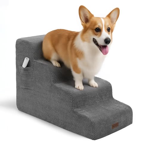 Deconovo Pet Stairs for Small & Elderly Dogs Cats 4 Step Dog Ramp Non Slip Surface  Soft Washable Cover  Portable for Couch & Bed Use  Ideal for Senior Pets  Compact Storage Friendly  19 7 H Ash Gray