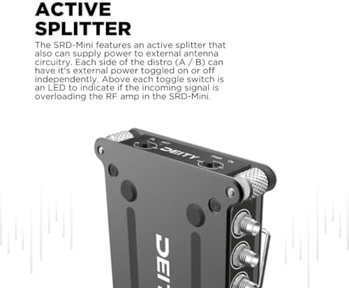 Deity SRD Mini Portable Ultra Lightweight 4 Channel Radio Frequency Distribution Device  Black  Bundle with Deity BF1 470MHz 1GHz Omnidirectional Lightweight Butterfly Antenna  Black   2 Items 