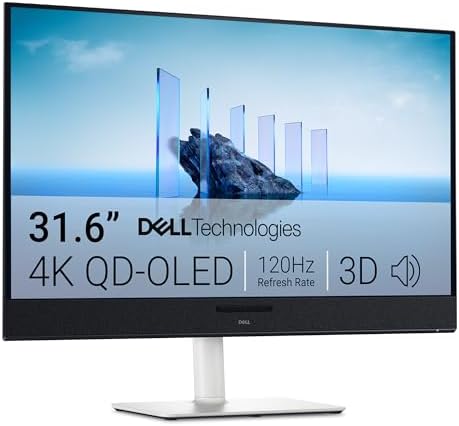 Dell 32 Plus 4K QD OLED Monitor S3225QC   31 6 inch  3840 x 2160  120Hz 0 03ms Display  AI Enhanced 3D Spatial Audio  Height/Tilt/Swivel/Slant Adjustment   Ash White