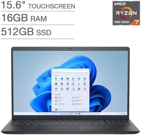 Dell Inspiron 15 6 Touchscreen Laptop  FHD  1920 x 1080   AMD Ryzen 7 7730U  AMD Radeon Graphics 16GB RAM  512GB SSD  Bluetooth  Camera  Windows 11 Home  Black