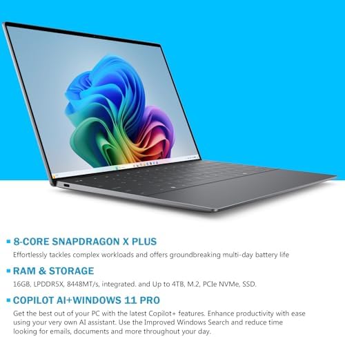 Dell XPS 13 9345 Business Laptop  Copilot AI Laptops Computer  13 4 FHD  Display  Snapdragon X Plus  16GB LPDDR5X RAM  512GB SSD  Wi Fi 7  Backlit KB  Fingerprint  Windows 11 Pro