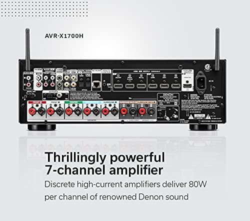 Denon AVR X1700H 7 2 Channel AV Receiver   80W/Channel  Advanced 8K HDMI Video w/eARC  Dolby Atmos  DTS X  Built in HEOS  Amazon Alexa Voice Control