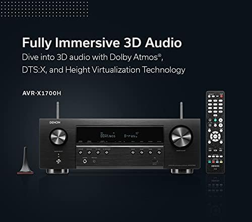 Denon AVR X1700H 7 2 Channel AV Receiver   80W/Channel  Advanced 8K HDMI Video w/eARC  Dolby Atmos  DTS X  Built in HEOS  Amazon Alexa Voice Control
