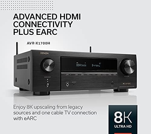 Denon AVR X1700H 7 2 Channel AV Receiver   80W/Channel  Advanced 8K HDMI Video w/eARC  Dolby Atmos  DTS X  Built in HEOS  Amazon Alexa Voice Control