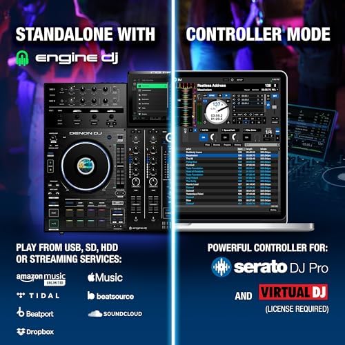 Denon DJ PRIME 4  Standalone DJ Controller with Stem Separation on 4 Decks  Wi Fi Streaming  Drop Sampler Mixer  10 1 Touchscreen  Light Control
