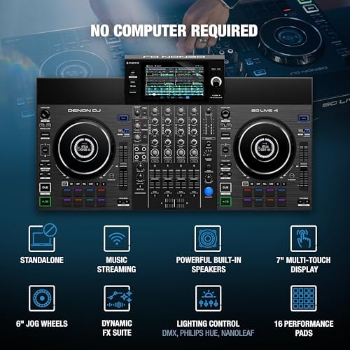 Denon DJ SC LIVE 4 Standalone DJ Controller with Stem Separation on 4 Decks  Wi Fi Streaming  Build in Speakers  Serato DJ and Virtual DJ Compatible