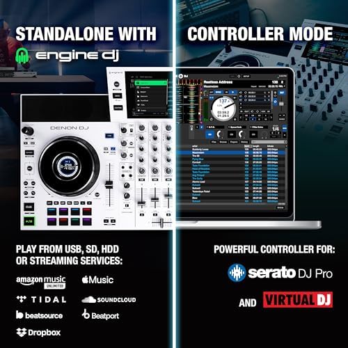 Denon DJ SC LIVE 4 Standalone DJ Controller with Stem Separation on 4 Decks  Wi Fi Streaming  Build in Speakers  Serato DJ and Virtual DJ Compatible