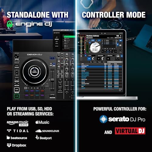 Denon DJ SC LIVE 4 Standalone DJ Controller with Stem Separation on 4 Decks  Wi Fi Streaming  Build in Speakers  Serato DJ and Virtual DJ Compatible