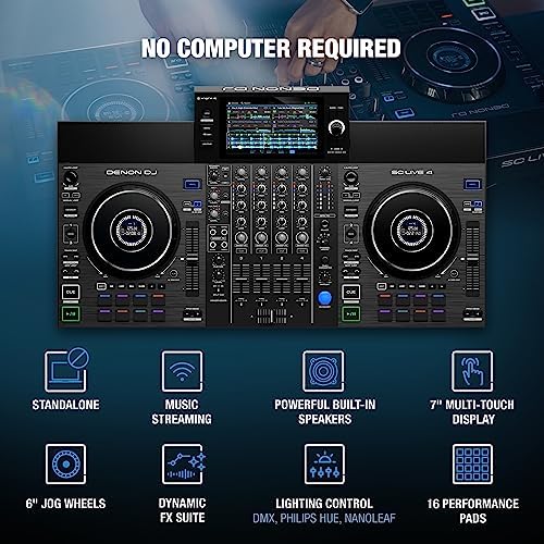 Denon DJ SC LIVE 4 Standalone DJ Controller with Stem Separation on 4 Decks  Wi Fi Streaming  Build in Speakers  Serato DJ and Virtual DJ Compatible