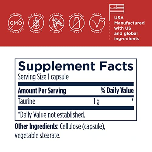 Designs for Health Taurine Capsules   1000mg  1g  Taurine Amino Acid Pills   Cardiovascular Support   Non GMO   Vegan Supplement  120 Capsules