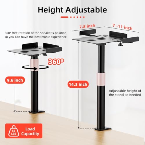 Desk Clamp Studio Monitor Speaker Stands Set of 2  Desktop Projector Stands 25  Tilt Angle Mount Height Adjustable  Tray Width from 7 to 11  Load Capacity 55 lbs