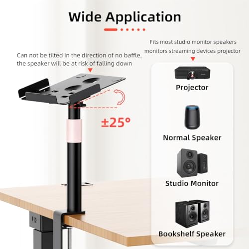 Desk Clamp Studio Monitor Speaker Stands Set of 2  Desktop Projector Stands 25  Tilt Angle Mount Height Adjustable  Tray Width from 7 to 11  Load Capacity 55 lbs