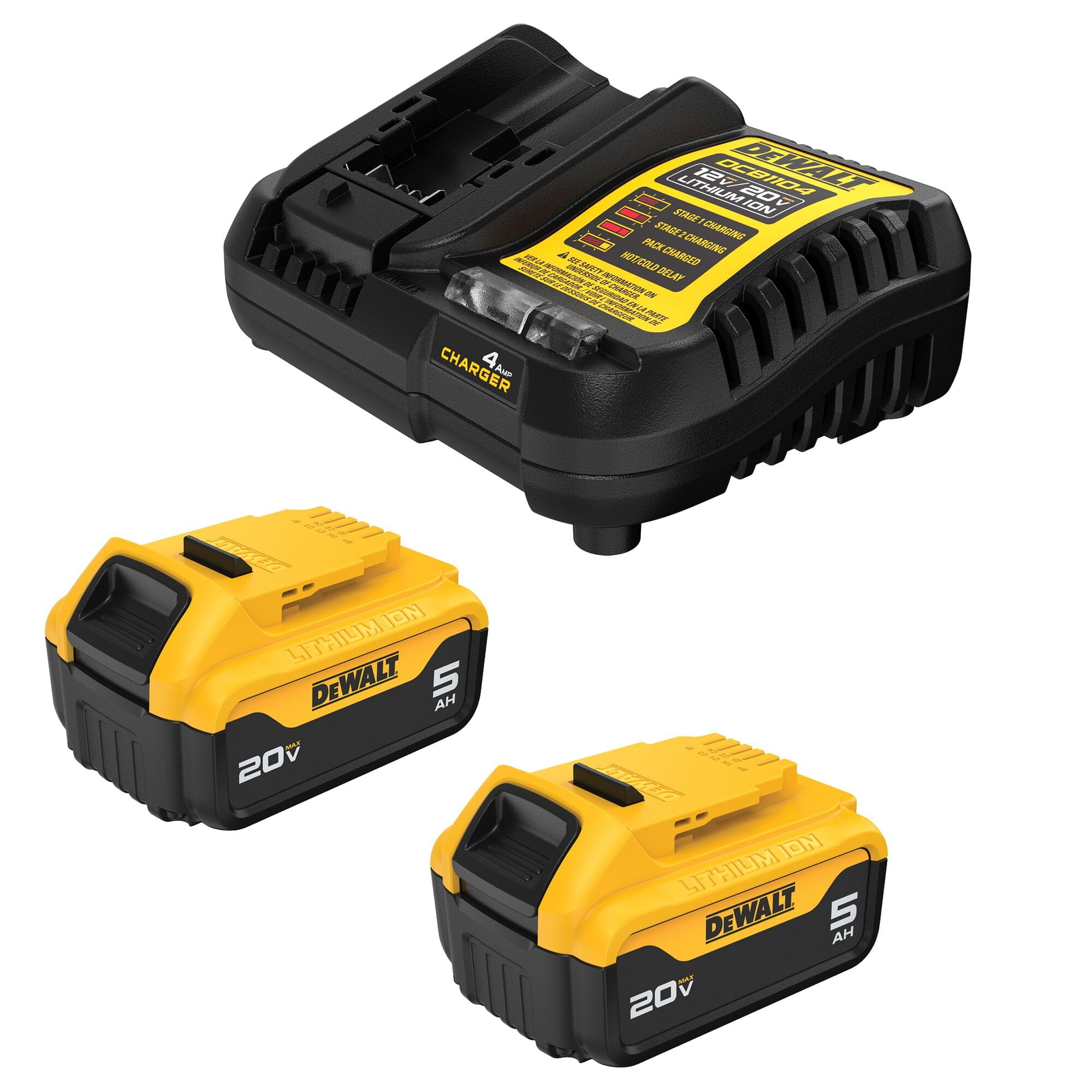 Dewalt 20V Max Lithium-Ion Battery 2-Pack And Charger, 5.0 Ah, Battery Starter Kit (Dcb205-2C)