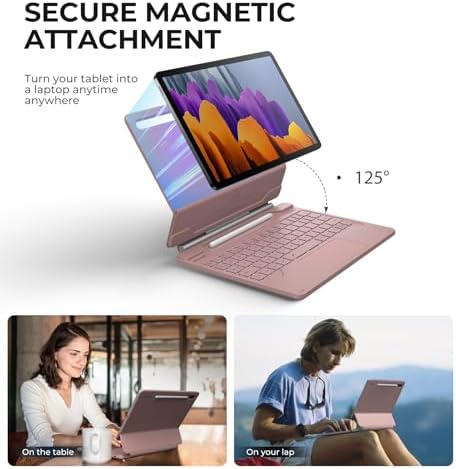 Dexnor Keyboard Case for Samsung Galaxy Tab S10 Lite/S10 FE/S9 FE 5G 10 9/S9 11 Case with Keyboard Magnetic Floating Cantilever Stand Multi Touch Trackpad Wireless Backlit with S Pen Holder  Pink