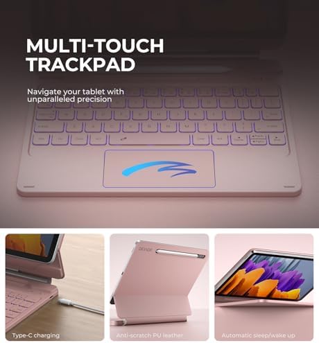 Dexnor Keyboard Case for Samsung Galaxy Tab S10 Lite/S10 FE/S9 FE 5G 10 9/S9 11 Case with Keyboard Magnetic Floating Cantilever Stand Multi Touch Trackpad Wireless Backlit with S Pen Holder  Pink