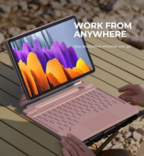 Dexnor Keyboard Case for Samsung Galaxy Tab S10 Lite/S10 FE/S9 FE 5G 10 9/S9 11 Case with Keyboard Magnetic Floating Cantilever Stand Multi Touch Trackpad Wireless Backlit with S Pen Holder  Pink