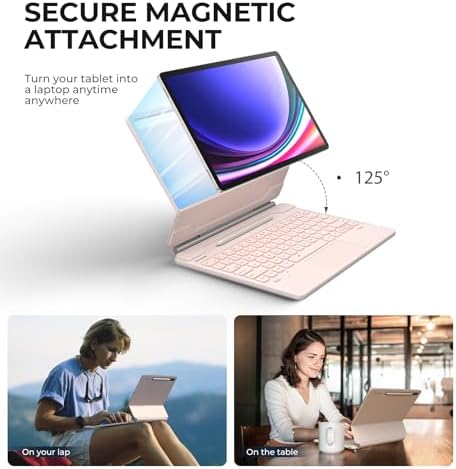 Dexnor for Samsung Galaxy Tab S10  Plus/S9  Plus/S9 FE  Plus/S8  Plus/S7  Plus/S7 FE Case with Keyboard 12 4 Floating Cantilever Magnetic Stand Multi Touch Trackpad Backlit S Pen Holder   Pink
