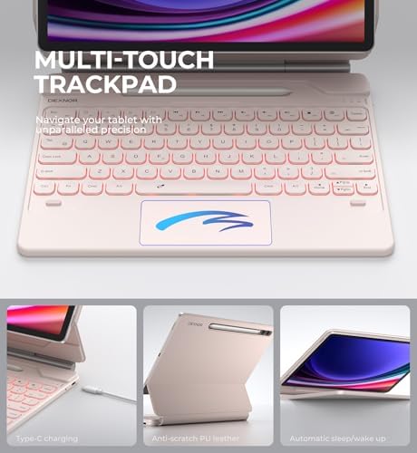 Dexnor for Samsung Galaxy Tab S10  Plus/S9  Plus/S9 FE  Plus/S8  Plus/S7  Plus/S7 FE Case with Keyboard 12 4 Floating Cantilever Magnetic Stand Multi Touch Trackpad Backlit S Pen Holder   Pink