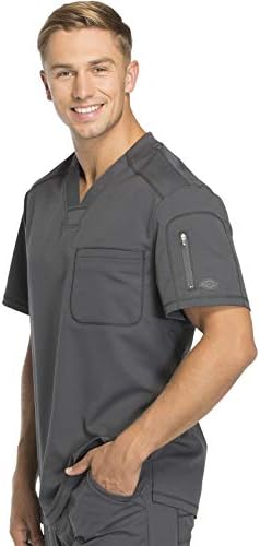 Dickies Dynamix Scrubs for Men Athletic Inspired V Neck Chest Pocket Scrub Top with Four Way Stretch & Moisture Wicking DK610