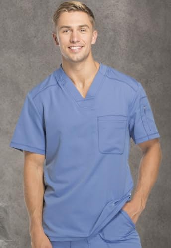 Dickies Dynamix Scrubs for Men Athletic Inspired V Neck Chest Pocket Scrub Top with Four Way Stretch & Moisture Wicking DK610