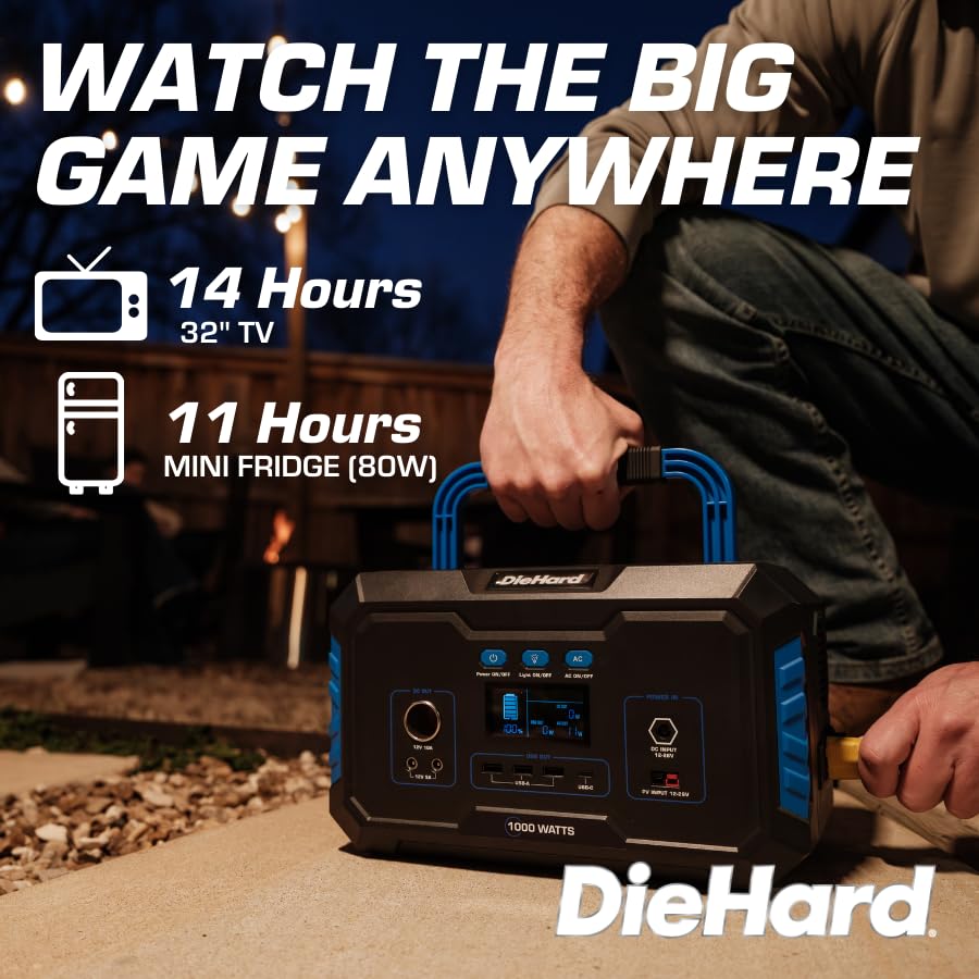 DieHard Portable Power Station 1000 Watt  2000 Watt Peak    Quiet  Lightweight Solution for Home Backup  Weather Emergencies  Outdoor Recreation  Jobsite