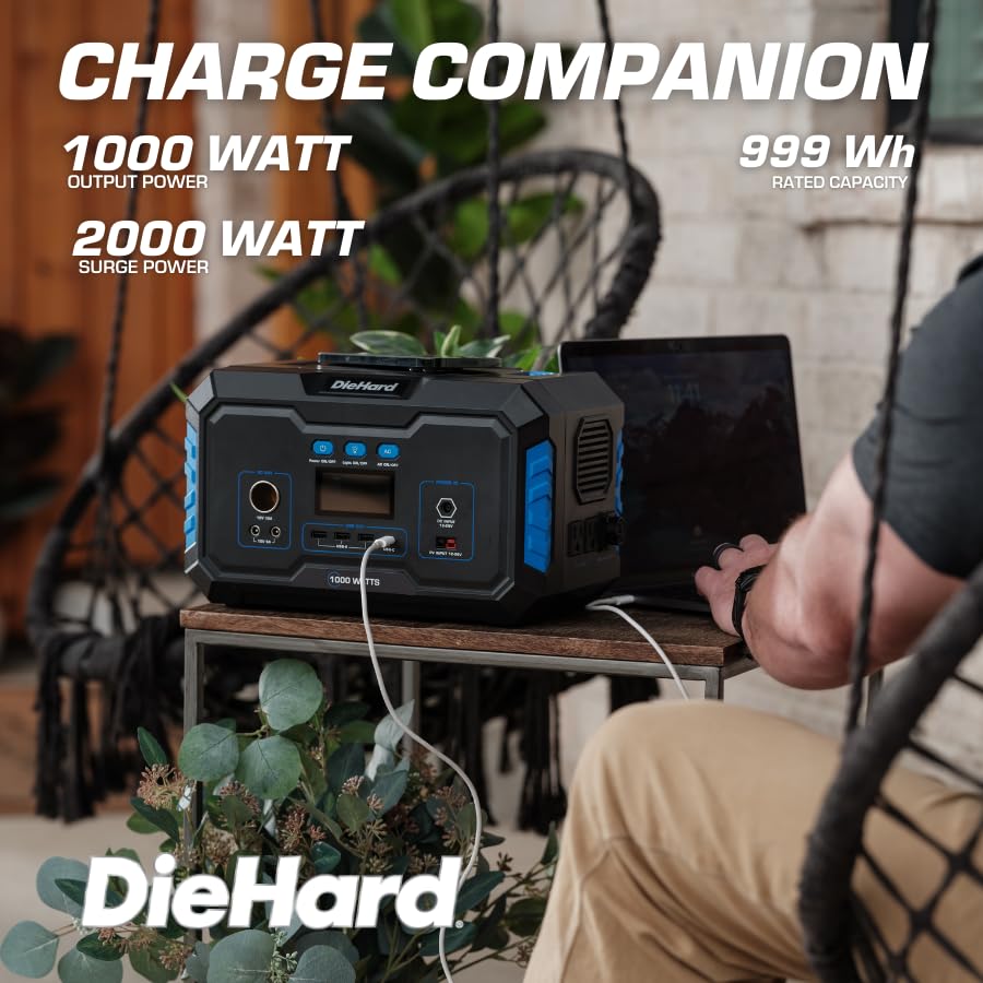 DieHard Portable Power Station 1000 Watt  2000 Watt Peak    Quiet  Lightweight Solution for Home Backup  Weather Emergencies  Outdoor Recreation  Jobsite