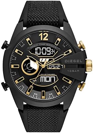 Diesel Mens Mega Chief Stainless Steel Bracelet  Silicone or Leather Band Watch with Analog or Digital Movement