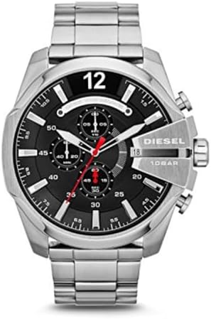 Diesel Mens Mega Chief Stainless Steel Bracelet  Silicone or Leather Band Watch with Analog or Digital Movement