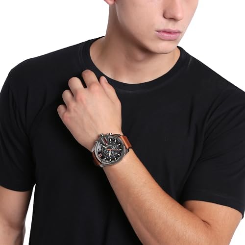 Diesel Mens Mega Chief Stainless Steel Bracelet  Silicone or Leather Band Watch with Analog or Digital Movement
