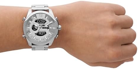 Diesel Mens Mega Chief Stainless Steel Bracelet  Silicone or Leather Band Watch with Analog or Digital Movement