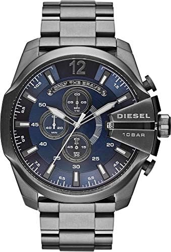 Diesel Mens Mega Chief Stainless Steel Bracelet  Silicone or Leather Band Watch with Analog or Digital Movement