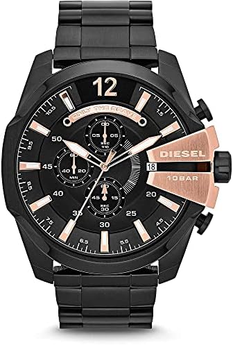 Diesel Mens Mega Chief Stainless Steel Bracelet  Silicone or Leather Band Watch with Analog or Digital Movement