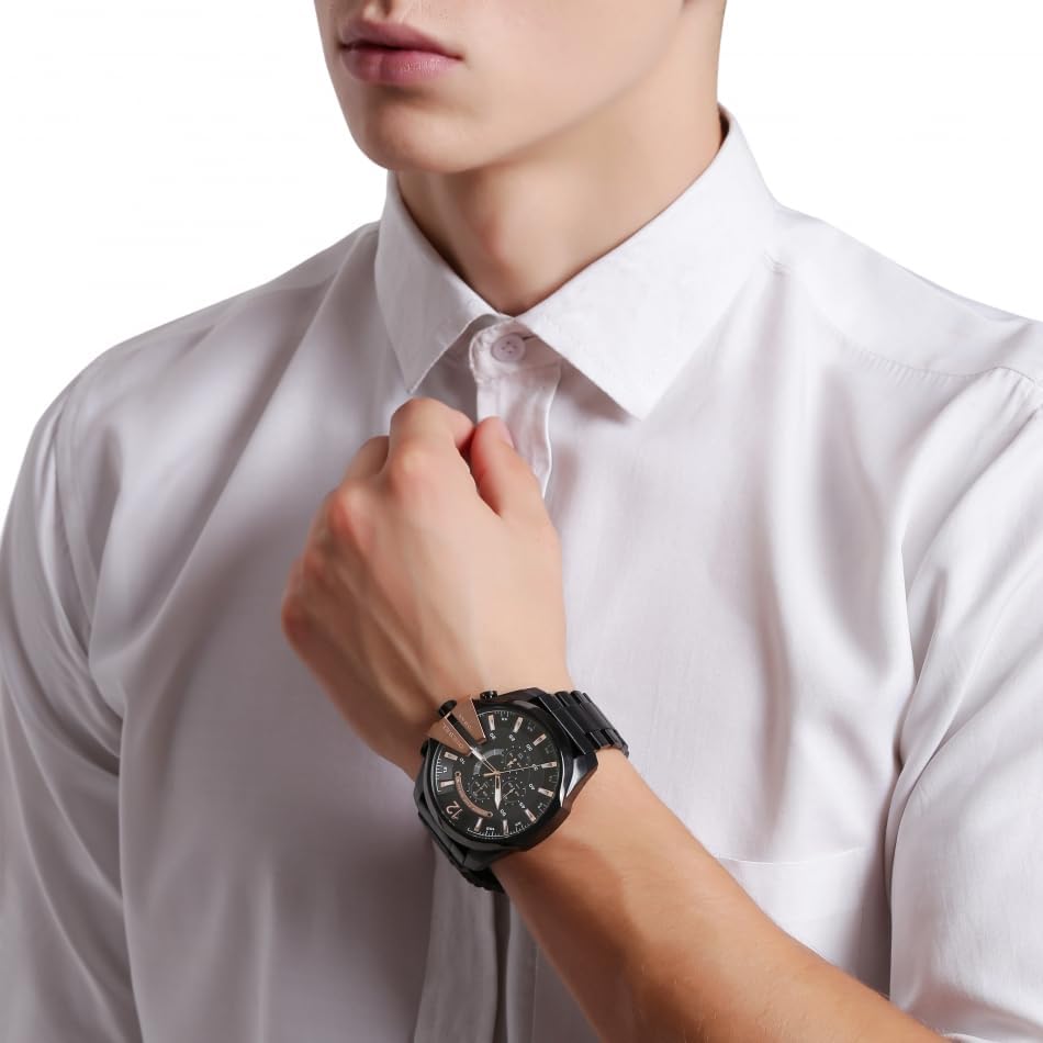 Diesel Mens Mega Chief Stainless Steel Bracelet  Silicone or Leather Band Watch with Analog or Digital Movement