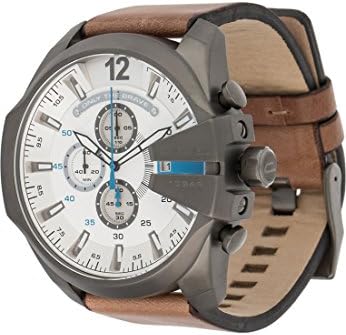 Diesel Mens Mega Chief Stainless Steel Bracelet  Silicone or Leather Band Watch with Analog or Digital Movement