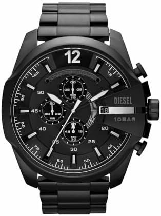 Diesel Mens Mega Chief Stainless Steel Bracelet  Silicone or Leather Band Watch with Analog or Digital Movement