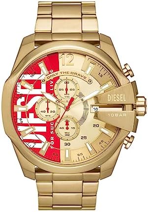 Diesel Mens Mega Chief Stainless Steel Bracelet  Silicone or Leather Band Watch with Analog or Digital Movement